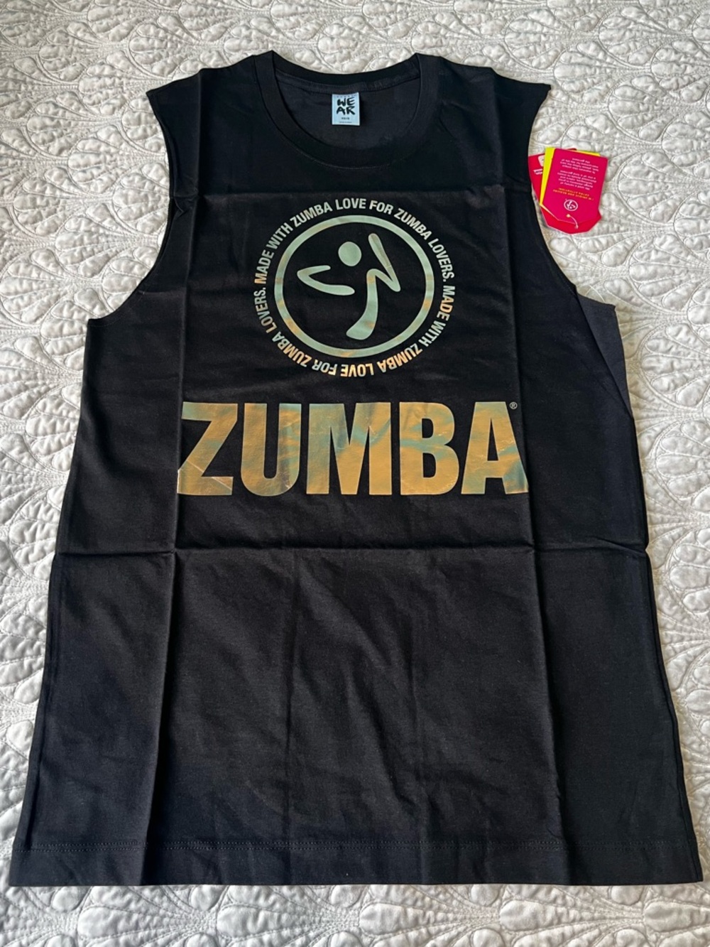 Zumba Fitness Made with Zumba Love Black Muscle Tank with Metallic Logo XS NWT